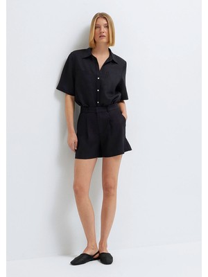 Mavi Siyah Keten Şort 1410253-900