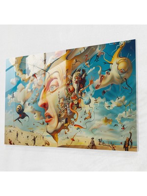 Popcasso Canlı Rüya Dünyası Temperli Cam Tablo - Masalsı Karakterler ile Salvador Dali Tarzı