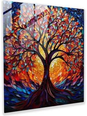 Popcasso Yaşam Ağacı Temperli Cam Tablo Mozaik - Modern Sanat Detaylı Desenler