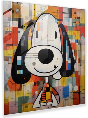 Popcasso Snoopy Geometrik Cam Tablo Sanatı - Şekiller ile Ev Dekorasyonu