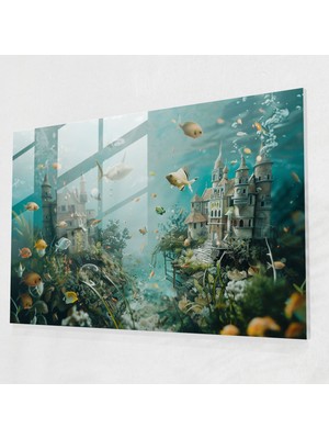 Popcasso Denizin Altında Gerçeküstü Dünya Temperli Cam Tablo - Modern Sanat