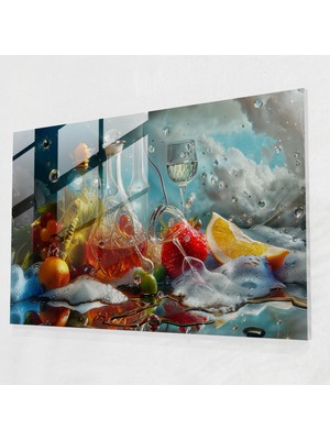 Popcasso Gerçeküstü Natürmort Temperli Cam Tablo - Dali Ilhamlı Modern Sanat