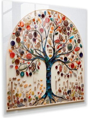 Popcasso Yaşam Ağacı Temalı Temperli Cam Tablo - Modern Sanat Ile Şıklık