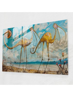 Popcasso Hayalperest Hayvan Temalı Temperli Cam Tablo - Salvador Dali Tarzı Modern Sanat