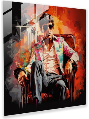 Popcasso Sokak Sanatı Cam Tablo - Canlı Renkler ile Scarface Teması