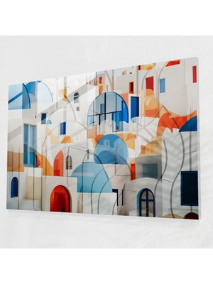 Popcasso Santorini Geometrik Uyumu Cam Tablo: Büyüleyici Mimari Unsurlar ile Modern Sanat