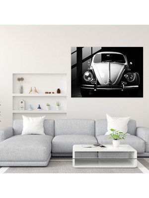 Popcasso Şık Volkswagen Beetle Temperli Cam Tablo - Modern Sanat Fotoğraf Baskısı