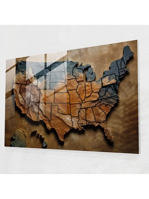 Popcasso Amerika Birleşik Devletleri Haritası Cam Duvar Tablosu - Cam Tablo Dekoratif Ev Aksesuarı