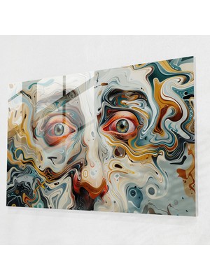 Popcasso Bozulmuş Yüzler Temperli Cam Tablo - Salvador Dali Tarzı Modern Sanat