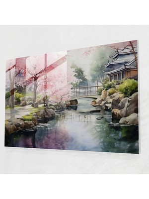 Popcasso Zen Bahçesi Temalı Cam Tablo - Balık Havuzu Görselli Dekoratif Cam Duvar Tablosu