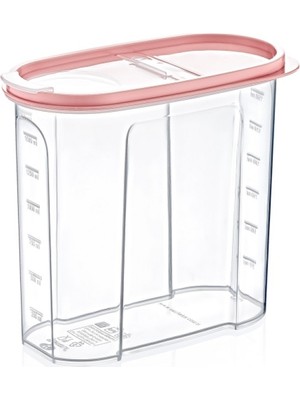 Veloxa 1.7 Litre Erzak Saklama Kabı - Şeffaf Gövde Pembe Kapaklı Ölçü Birimli Bakliyat Kutusu Gri 42