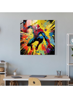 Popcasso Mavi Arka Planlı Kırmızı Arı Cam Tablo - Soyut Pop Art Tarzı Cam Tablo