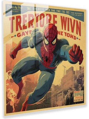 Popcasso Retro Çizgi Roman Temalı Cam Tablo - Cesur Tipografiyle Tasarlanmış Spiderman Tasarımı