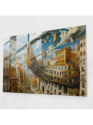 Popcasso Gerçeküstü Şehir Manzarası Temperli Cam Tablo