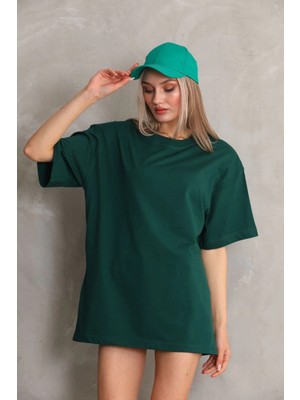 Asmedo Kadın Düz  kısa Kol Penye T-Shirt- Yeşil