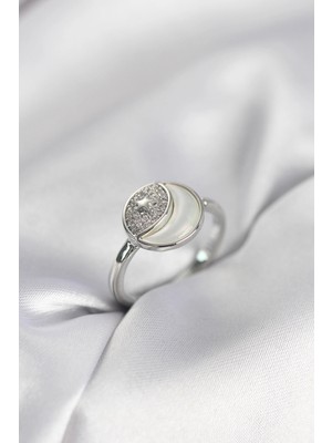 Nacario Mey Ithalat® Ay Yıldız Model Gümüş Renk Zirkon Taşlı Kadın Yüzük
