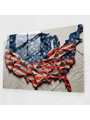 Popcasso Abstrakt Amerika Birleşik Devletleri Haritası Temperli Cam Tablo - Modern Sanat Tarzında Duvar Dekoru