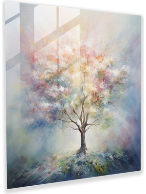 Popcasso Yaşam Ağacı Temalı Temperli Cam Tablo - Izlenimci Stil - Şık Duvar Dekoru