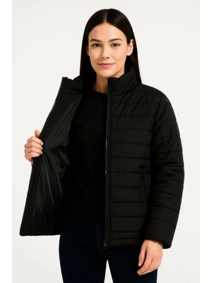 Pileli Store Bomber Mont Ceket – Su Itici Kumaş, Kapitone Astarlı, Fermuarlı, Kışlık - Siyah -