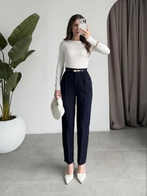 Kadın Yüksek Bel Kemer Dahil Hacuc Pantolon