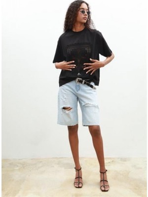 Melasti Motifli Brodeli Tişört 8019-8