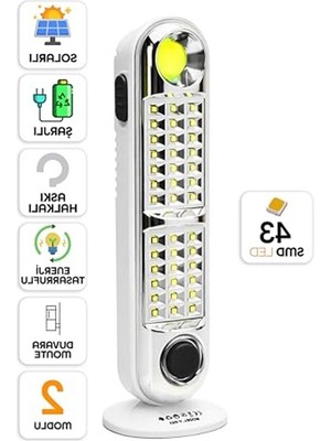 Cekar Store 43 LED Şarjlı Işıldak Ev Kamp Lambası Gece Feneri 2 Kademeli Elektrikli El Feneri 005          [ A]