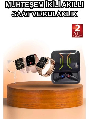 Calperia Wireless Şarjlı Akıllı Saat ve Dijital Göstergeli Kablosuz Bluetooth Kulaklık Nabız Ölçer