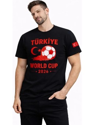 Pileli Store Pilelistore- Erkek Türkiye World Cup 2026 Baskılı Tişört Futbol Temalı Forma T-Shirt - Siyah