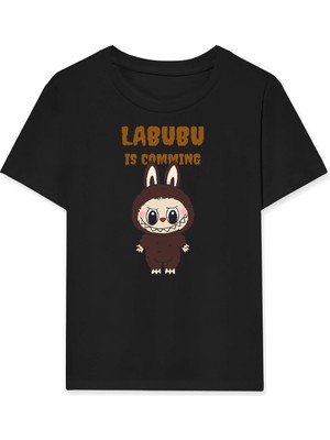 Asmedo Kız Labubu Çocuk Baskılı T-Shirt - Siyah