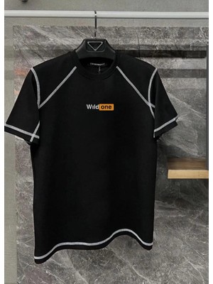 Asmedo Erkek Tişört Karoyaka Dikişli Oversize T-Shirt - Siyah