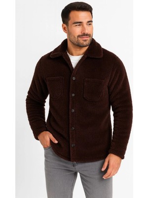 Asmedo Erkek Pelüş Polar Hırka Gömlek Yakalı Ilik Düğmeli Göğüs Cepli Yumuşak Dokulu - K