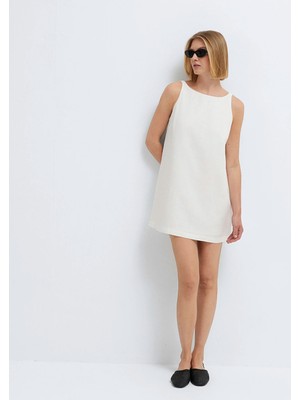 Mavi Beyaz Keten Mini Elbise 1310843-70057