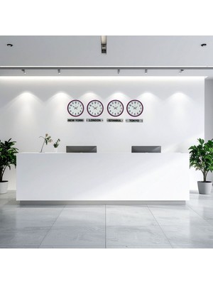 Bucuks Pembe 36 cm 4 Lü Tabelalı Dünya Saatleri Seti