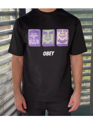 Asmedo Erkek Bisiklet Yaka Baskılı Oversize Kısa Kol T-Shirt - Siyah