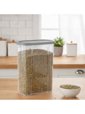 Veloxa 2.4 Litre Şeffaf Erzak Saklama Kabı - Ölçü Çizelgeli Hava Almaz Kapaklı Mutfak Organizer Gri 44