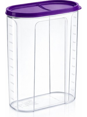 Veloxa 2.4 Litre Şeffaf Erzak Saklama Kabı - Ölçü Çizelgeli Hava Almaz Kapaklı Mutfak Organizer Mor 44