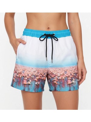 Asmedo Kadın Deniz Şortu Fermuarlı Cepli File Astarlı Hızlı Kuruyan Premium - Beyaz