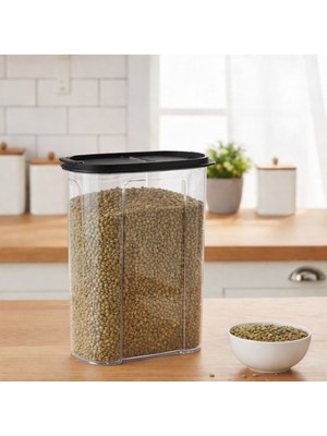 Veloxa 2.4 Litre Şeffaf Erzak Saklama Kabı - Ölçü Çizelgeli Hava Almaz Kapaklı Mutfak Organizer Siyah 44