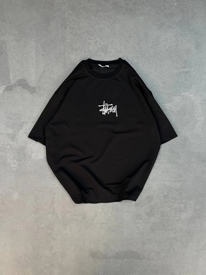 Asmedo Kadın Bisiklet Yaka Baskılı Oversize  Kısa Kol T-Shirt - Siyah