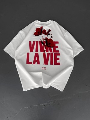 Pileli Store Pilelistore- Baskılı Oversize Bisiklet Yaka T-Shirt - Beyaz