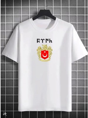 Pileli Store Pilelistore- Unisex Bisiklet Yaka Baskılı Oversize T-Shirt - Beyaz