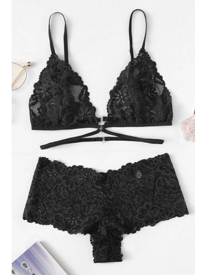 Pileli Store Kadın Siyah Özel Şık Sütyen Külot Takımı