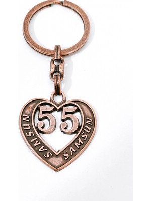 Moncuk Design Samsun "55" Temalı Antik Bakır Renk Metal Kalp Anahtarlık - Özel Tasarım & Hediyelik