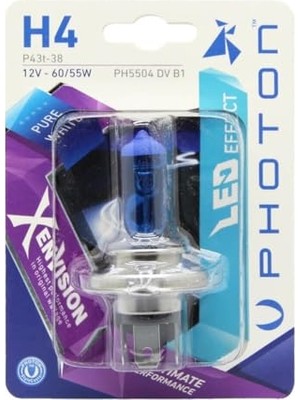 Cekar Store Ampul H4 12V 60/55W Xen Vision (Tekli Blister) (Beyaz Işık) 6000K Pht PH5504 Dv B1