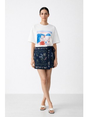 Iperia Bağlama Detaylı Işlemeli Şort Etek Lacivert