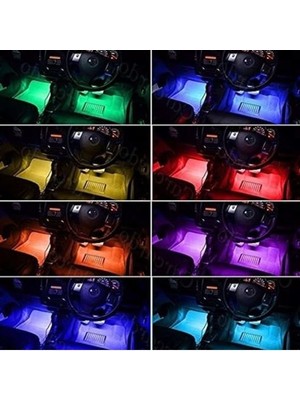 Cekar Store Araç Içi Ayak Altı Ambiyans LED Işık 4 Parça Rgb Şerit Aydınlatma Seti, 8 Renk Uzaktan Kumandalı, Araç Içi Ambiyans Aydınlatması, 12V