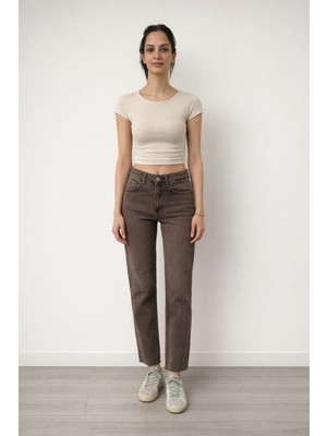 Iperia Zr Model Paçası Kesik Kot Pantolon Kahverengi