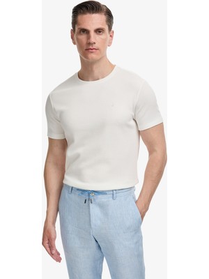 Cacharel Erkek Beyaz Slim Fit Dokulu Bisiklet Yaka T-shirt 50324381-VR013