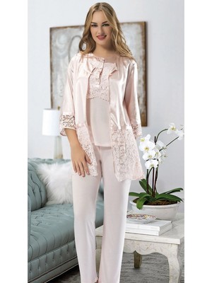 Pileli Store Pudra Penye Pijama Takımı - 1417