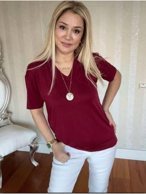 Kadın Kısa Kollu V Yaka Bluz